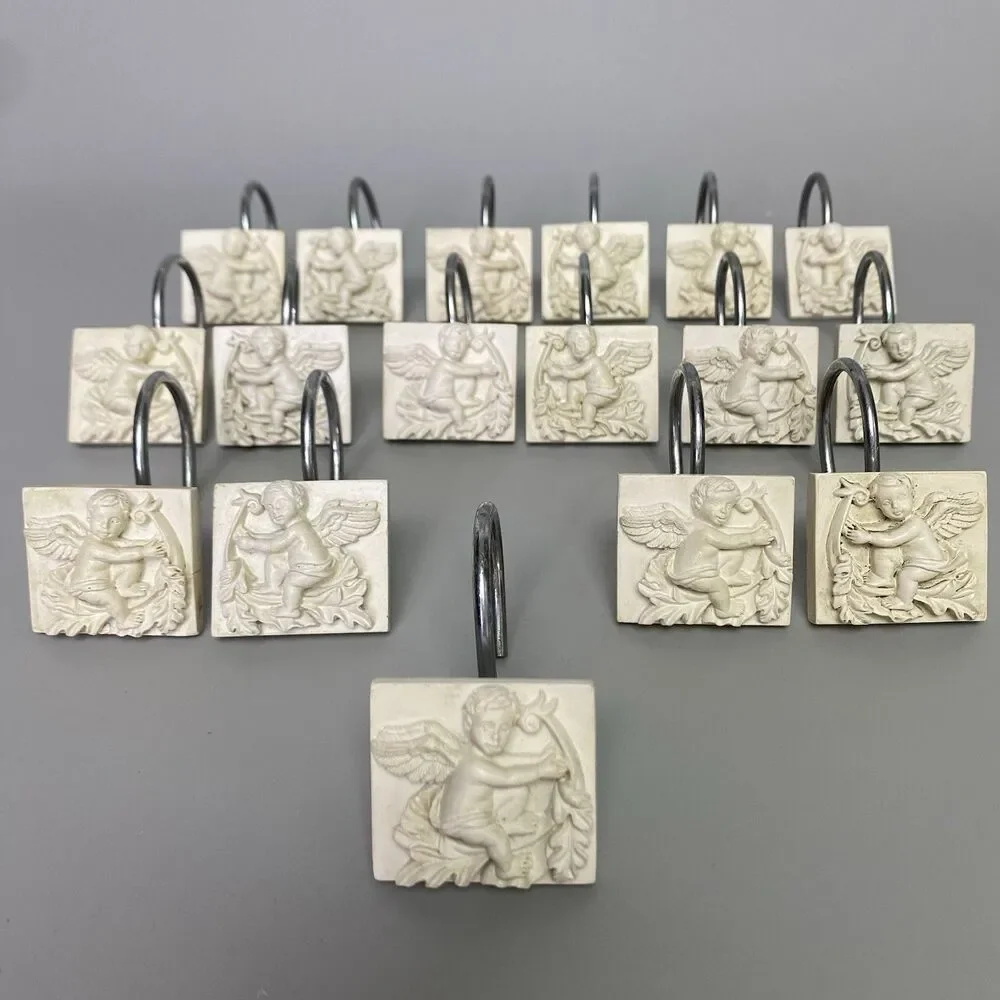 Vintage Cupid Cherub Angel Shower Curtain Hooks Putti Putto Bathroom Decor 17pcs